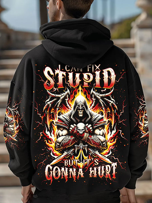 Men's Vintage Skull and Lettering Print Pocket Hoodie