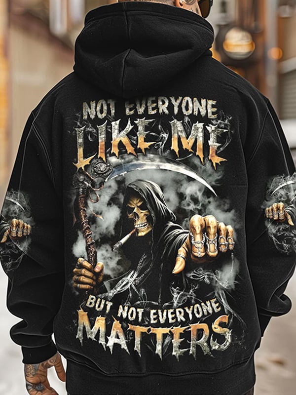 Men's Vintage Skull and Lettering Print Pocket Hoodie