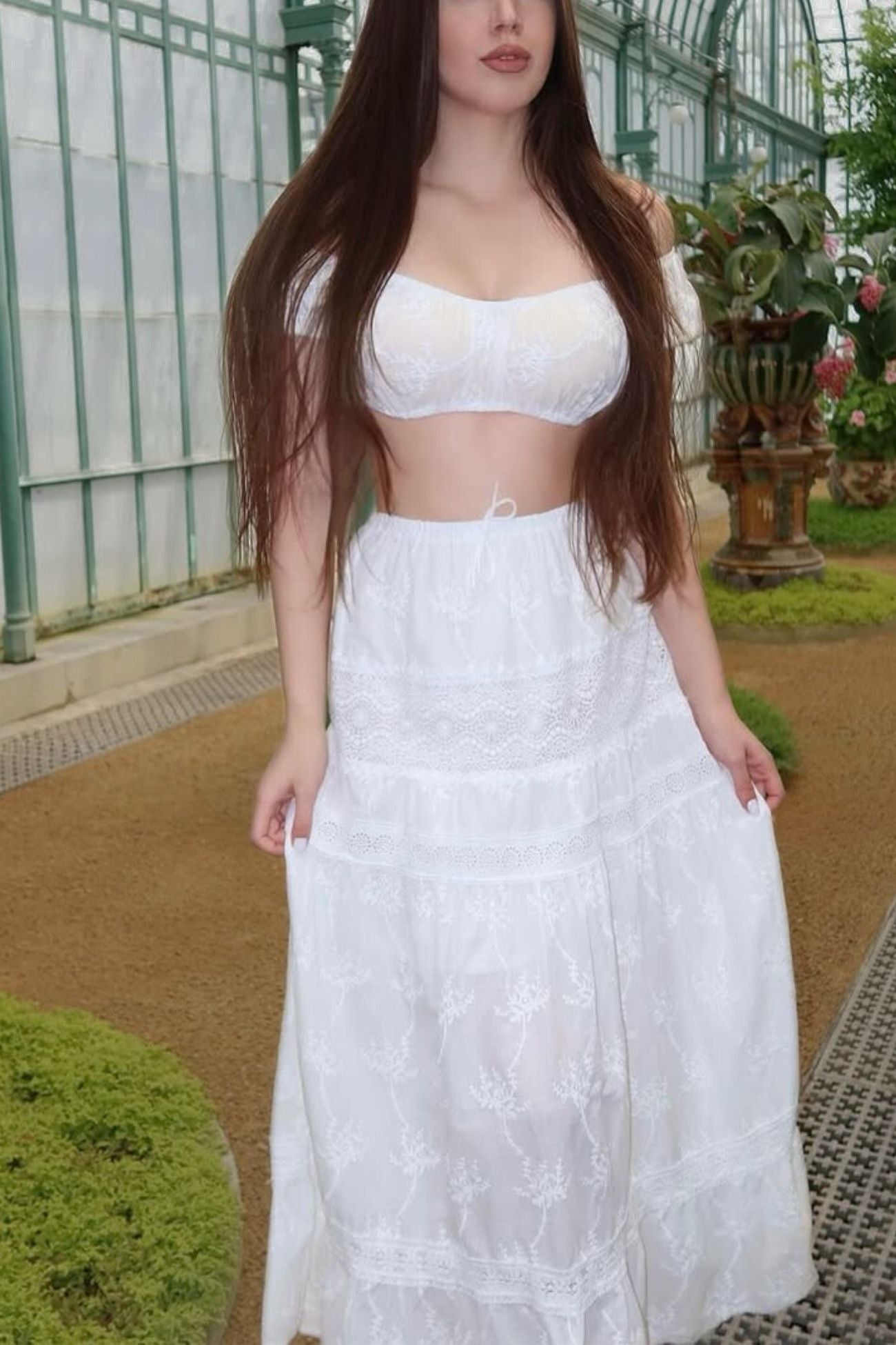 Solid Lace Crop Top Cutout Maxi Skirt Set