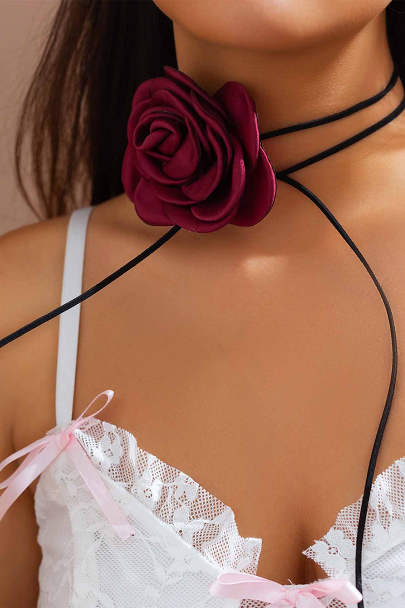 Satin Flower Choker Necklace